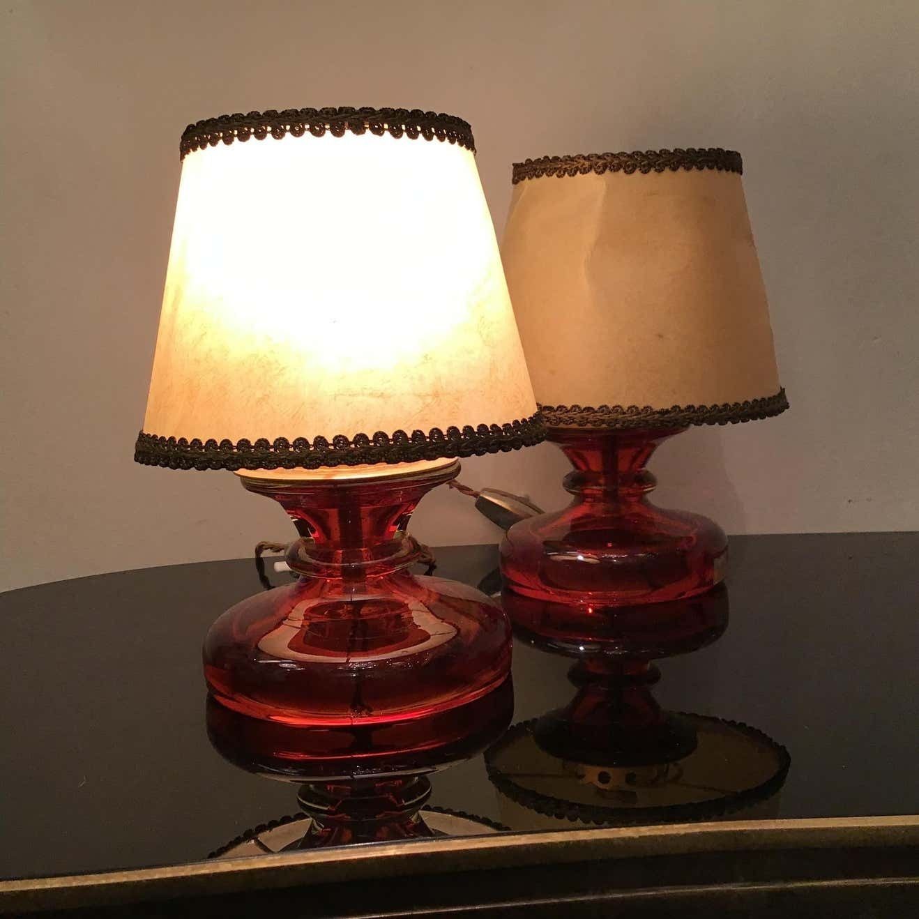 Seguso Flavio Poli Murano Glass Brass Fabric Lampshade, 1960, Italy photo vinterior