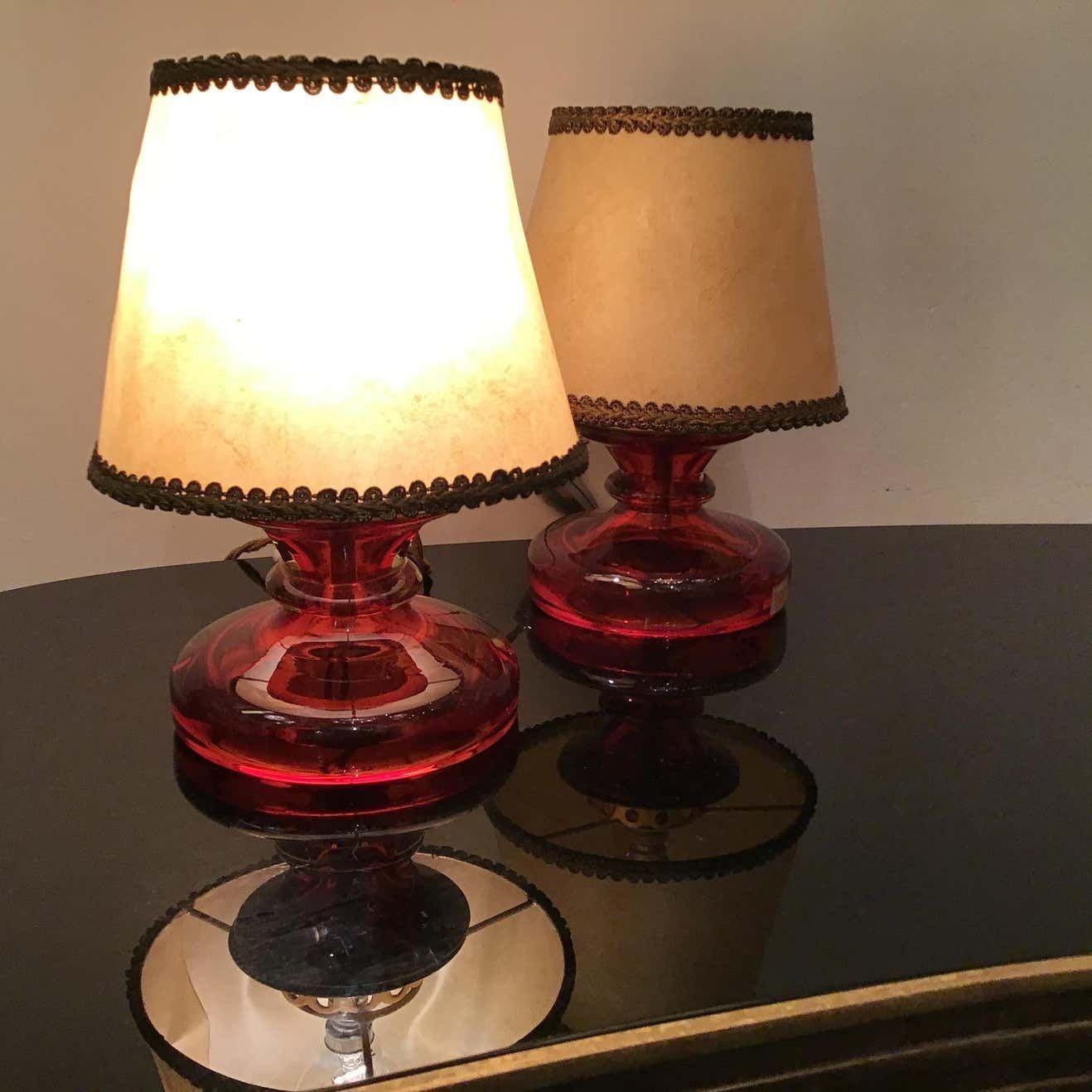 Lighting Seguso Flavio Poli Murano Glass Brass Fabric Lampshade, 1960, Italy photo
