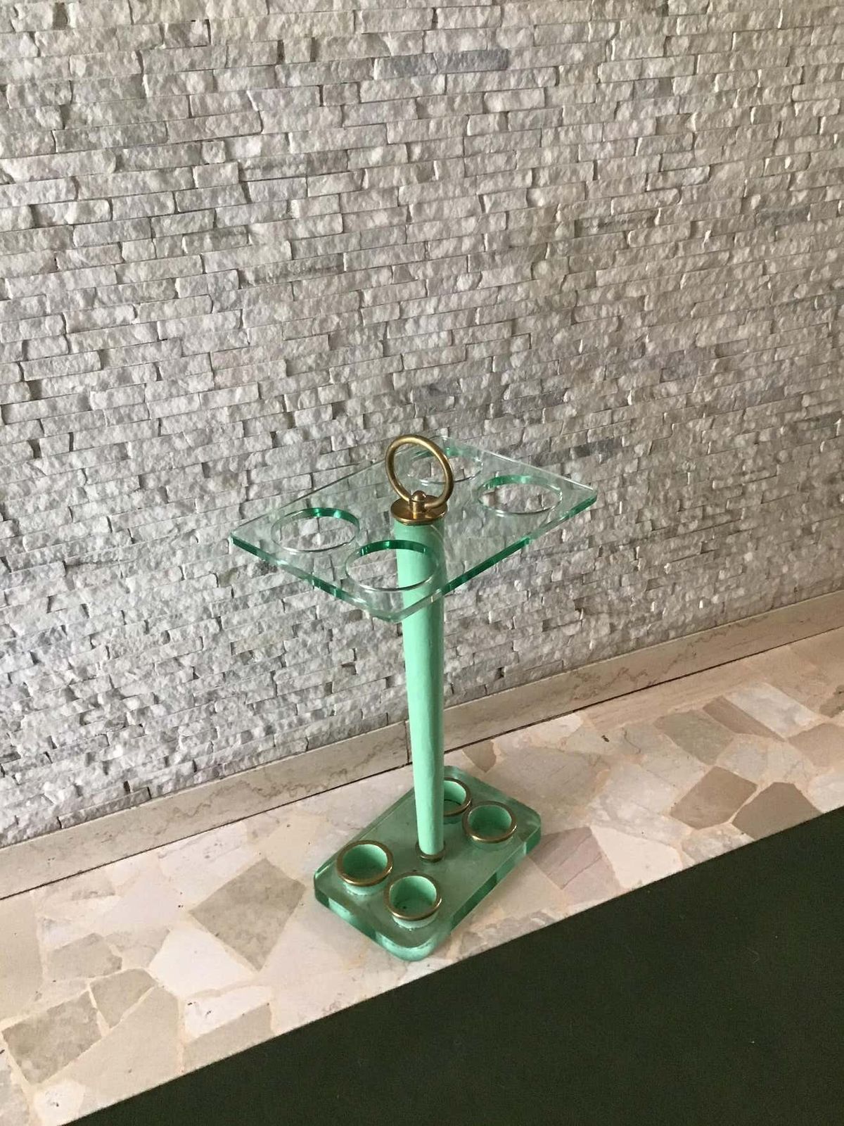 Fontana Arte Umbrella Holder Glass Brass, 1945, Italy photo buy