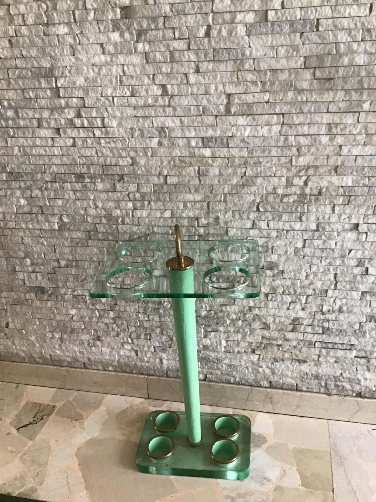 photo furniture Fontana Arte Umbrella Holder Glass Brass, 1945, Italy
