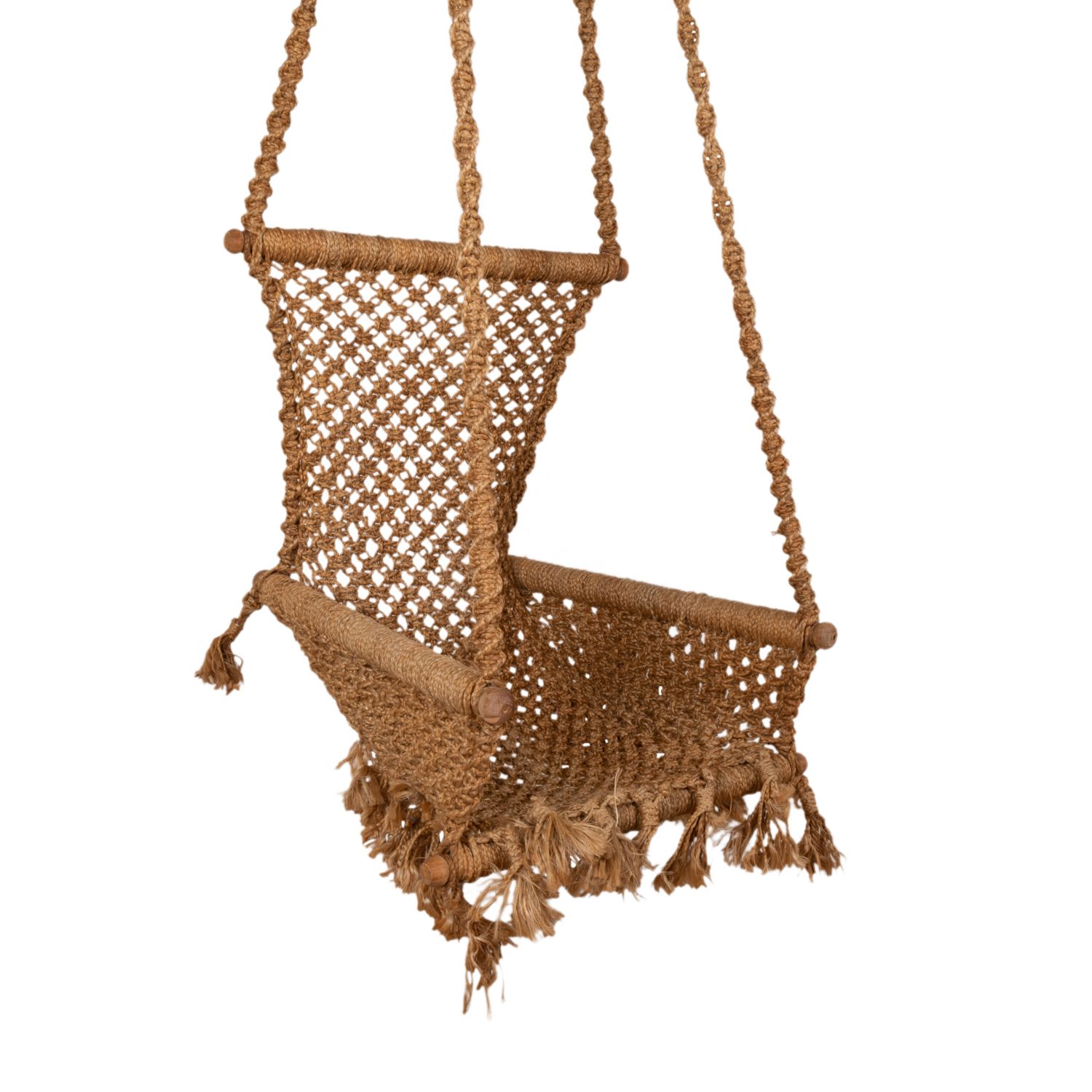 Hanging Chair In Rope And Wood, 1970s