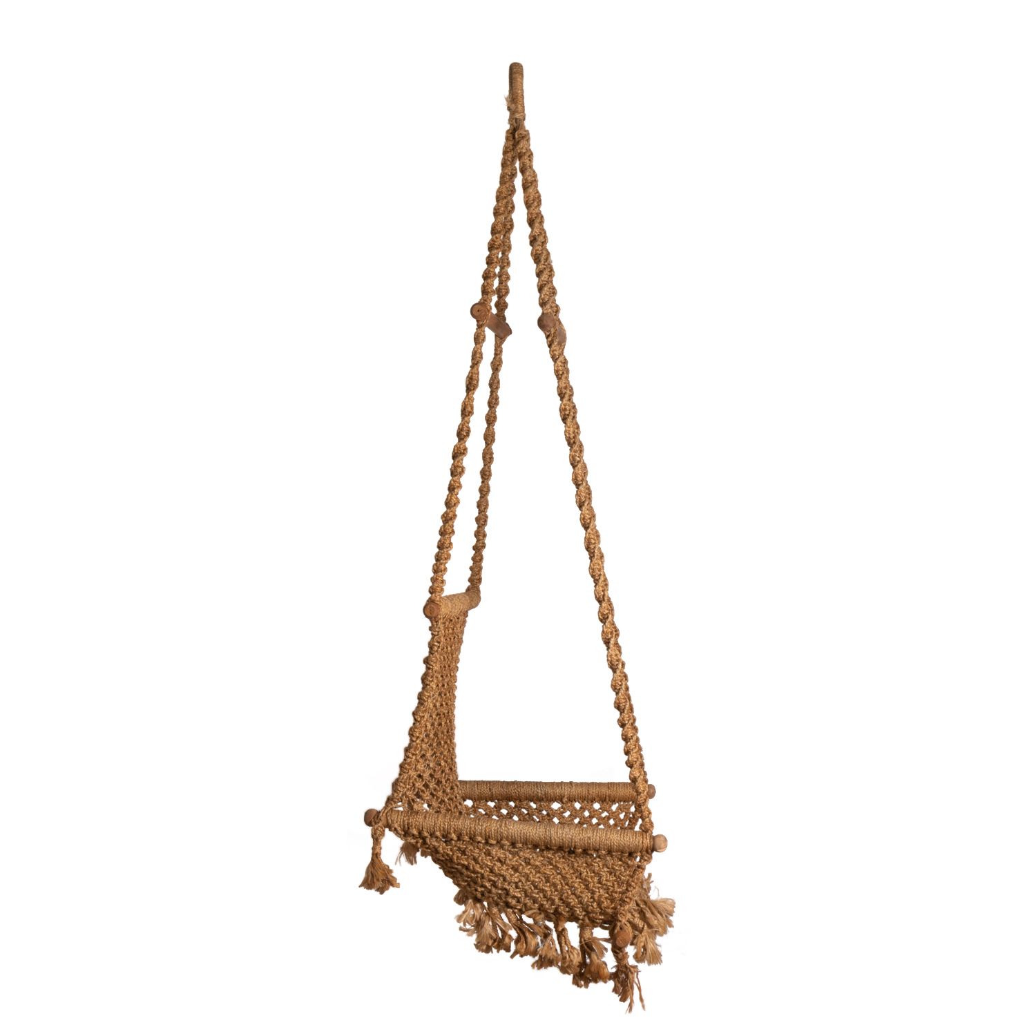 Hanging Chair In Rope And Wood, 1970s photo vinterior