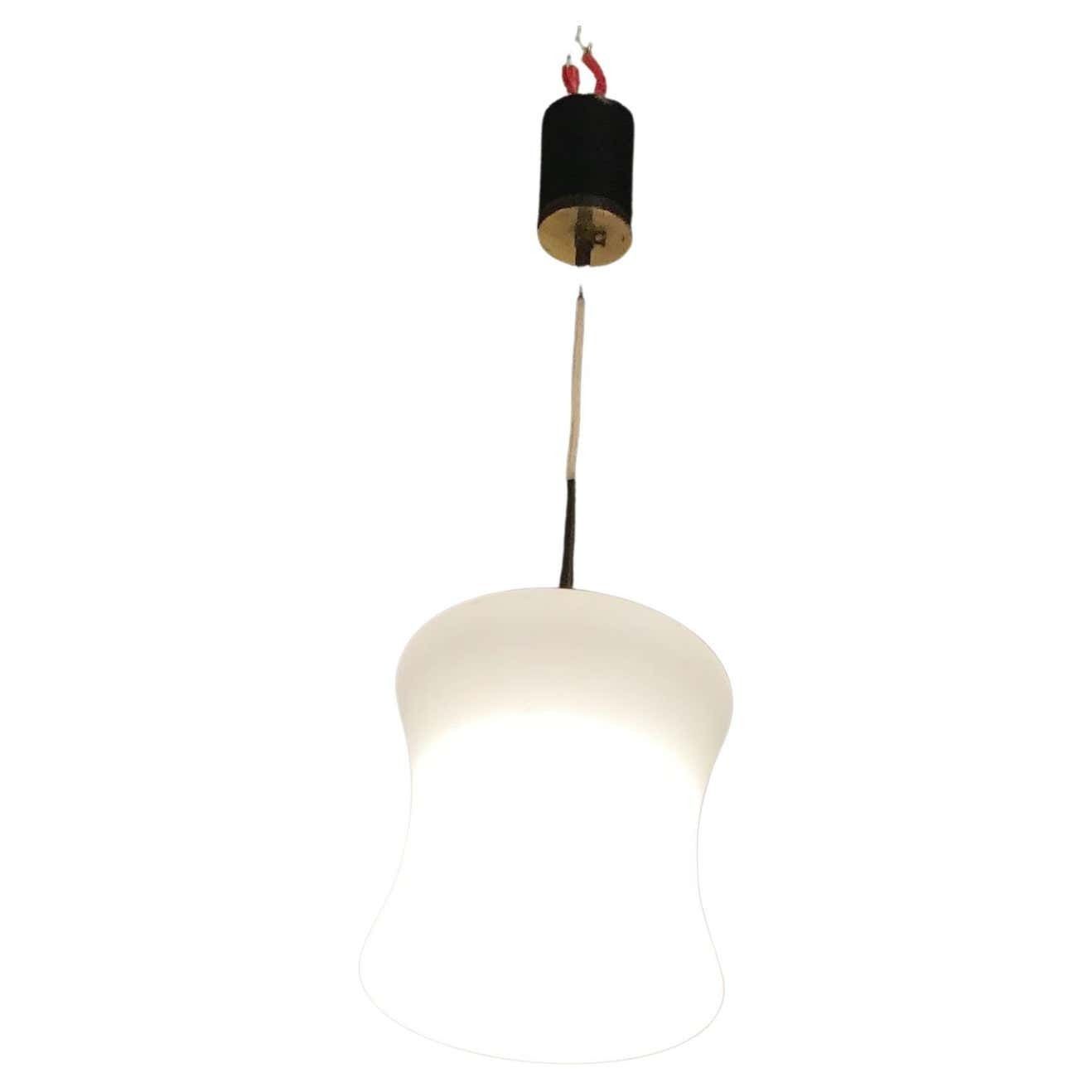 Stilnovo Chandelier Opaline Glass Brass 1950 Italy