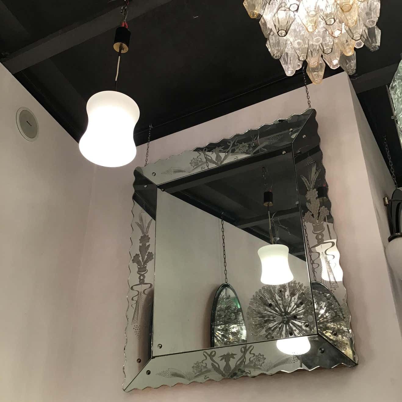 Stilnovo Chandelier Opaline Glass Brass 1950 Italy photo buy