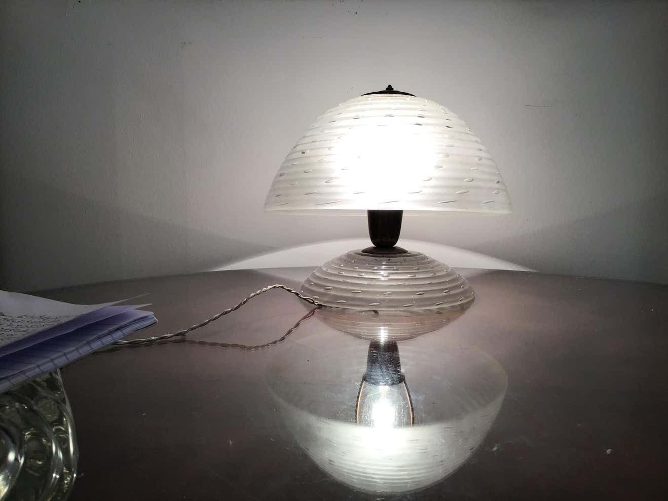 Lighting Barovier E Toso Mushroom Table Lamp 1940 Murano Glass Brass, Italy photo