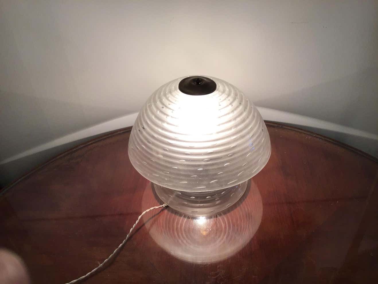 2264.0 Barovier E Toso Mushroom Table Lamp 1940 Murano Glass Brass, Italy photo