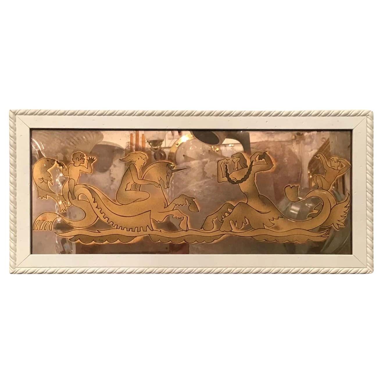 Luigi Brusotti “ Love On The High Seas” And Decorated Glass Wood 1940 Italy