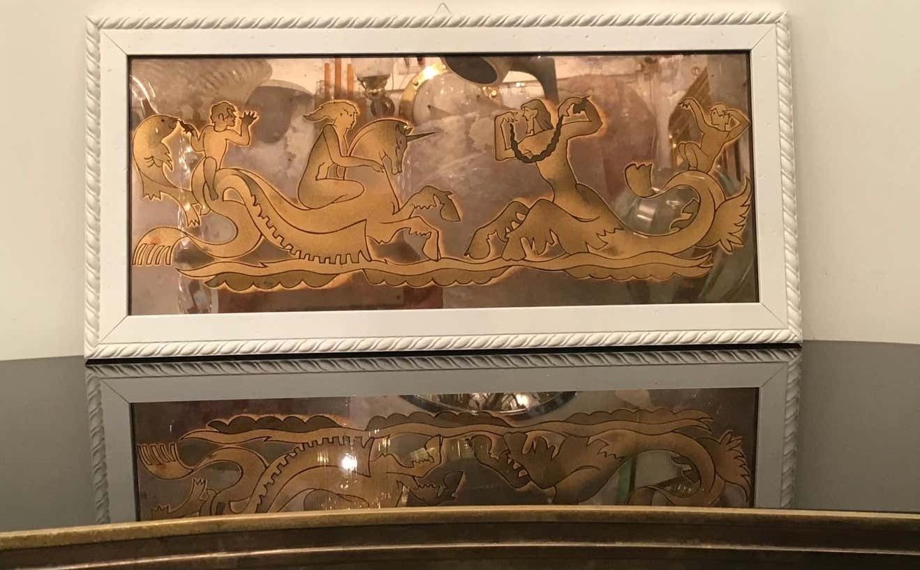 Luigi Brusotti “ Love On The High Seas” And Decorated Glass Wood 1940 Italy photo furniture