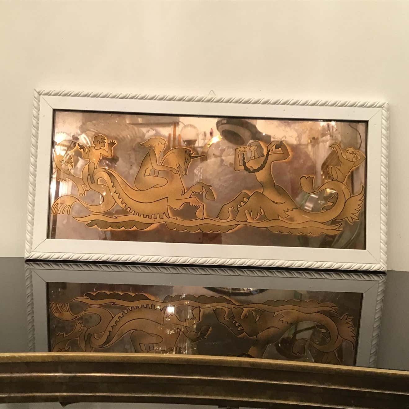 Luigi Brusotti “ Love On The High Seas” And Decorated Glass Wood 1940 Italy photo buy