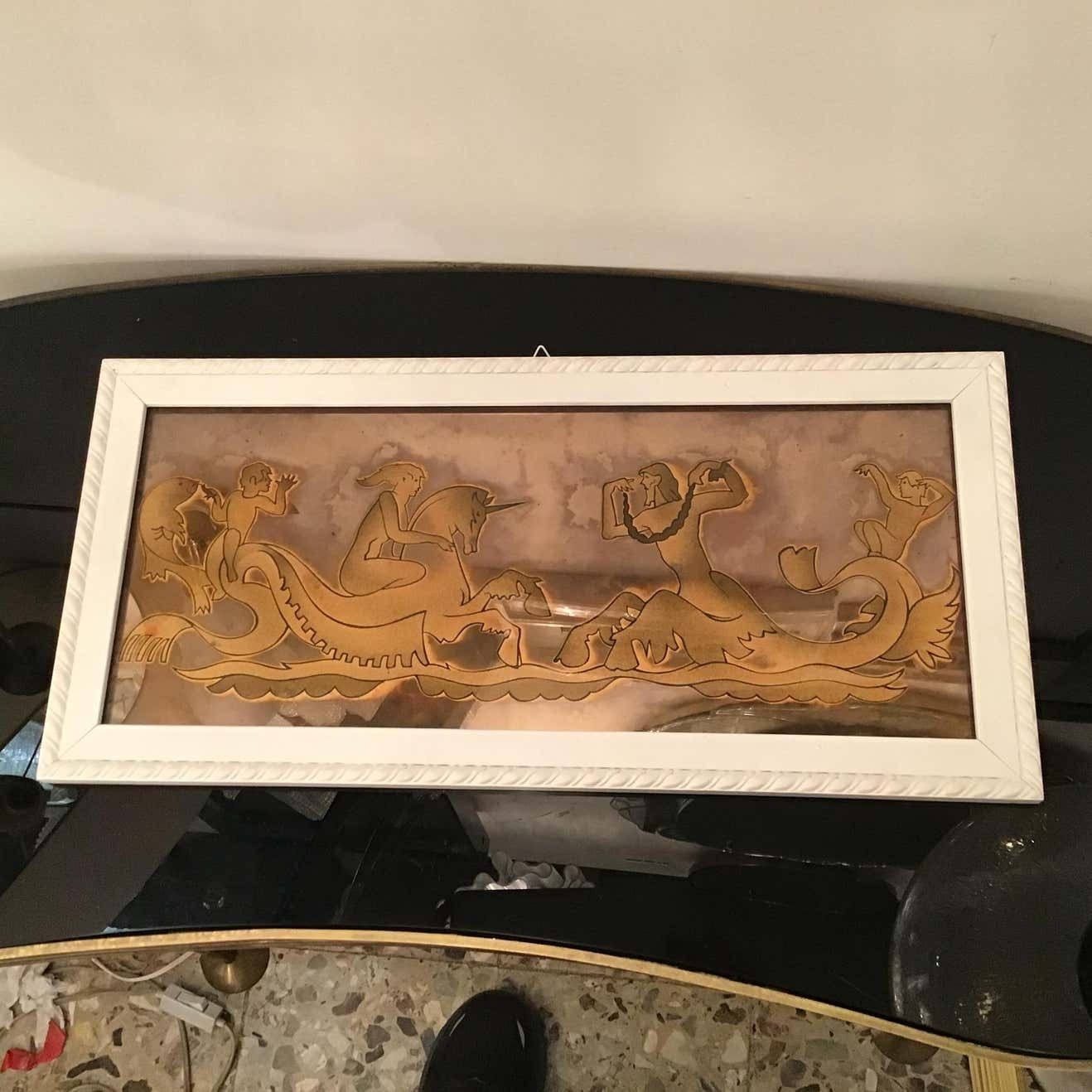Art Luigi Brusotti “ Love On The High Seas” And Decorated Glass Wood 1940 Italy photo