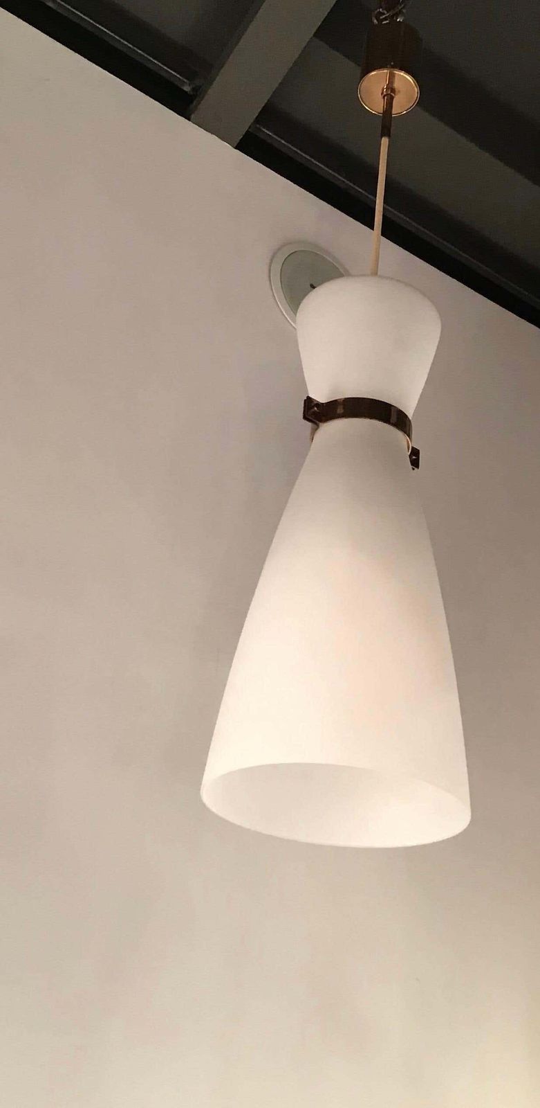 Stilnovo Chandelier Brass Opaline Glass, 1950 photo Lighting