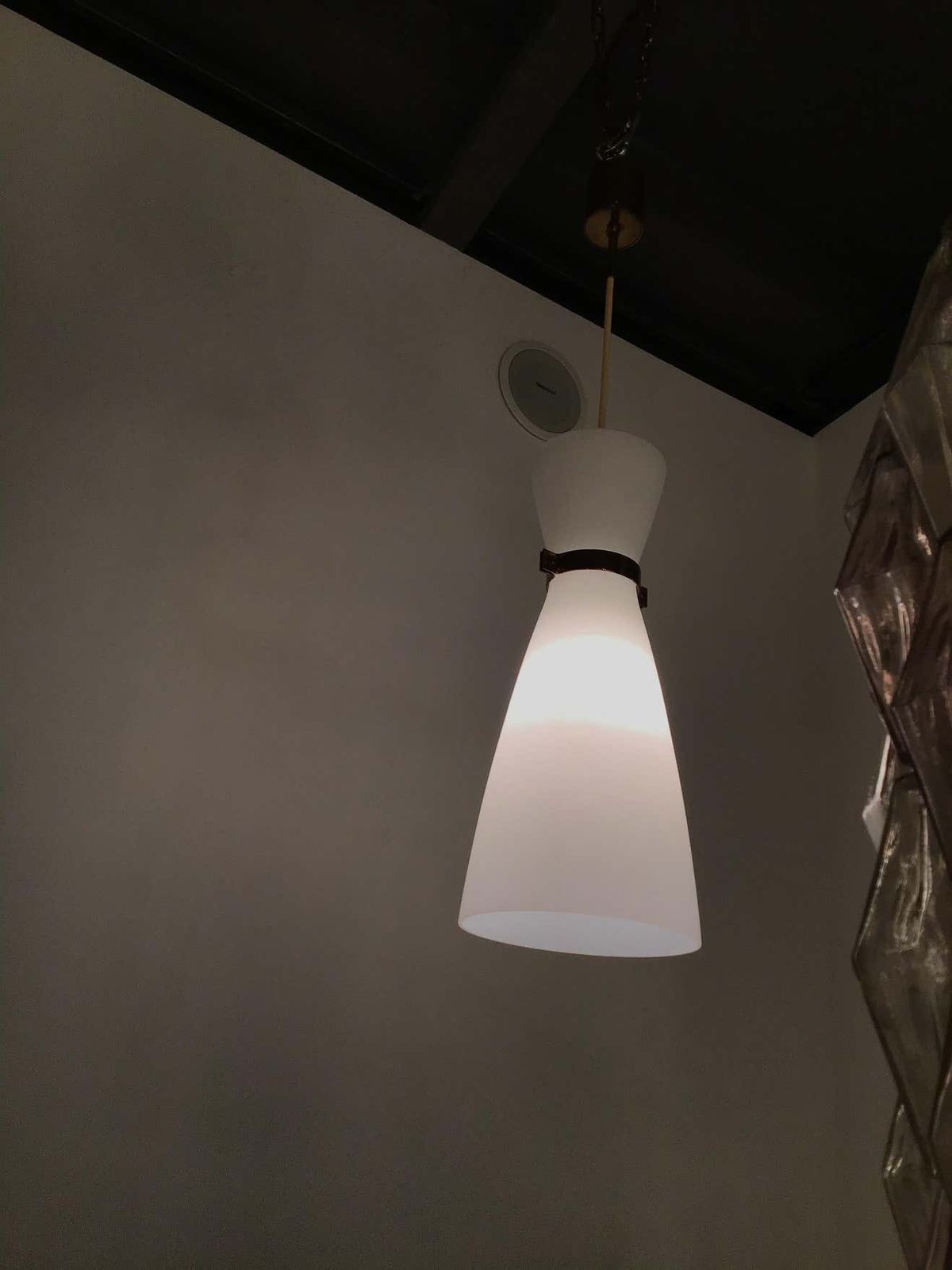 photo buy Stilnovo Chandelier Brass Opaline Glass, 1950