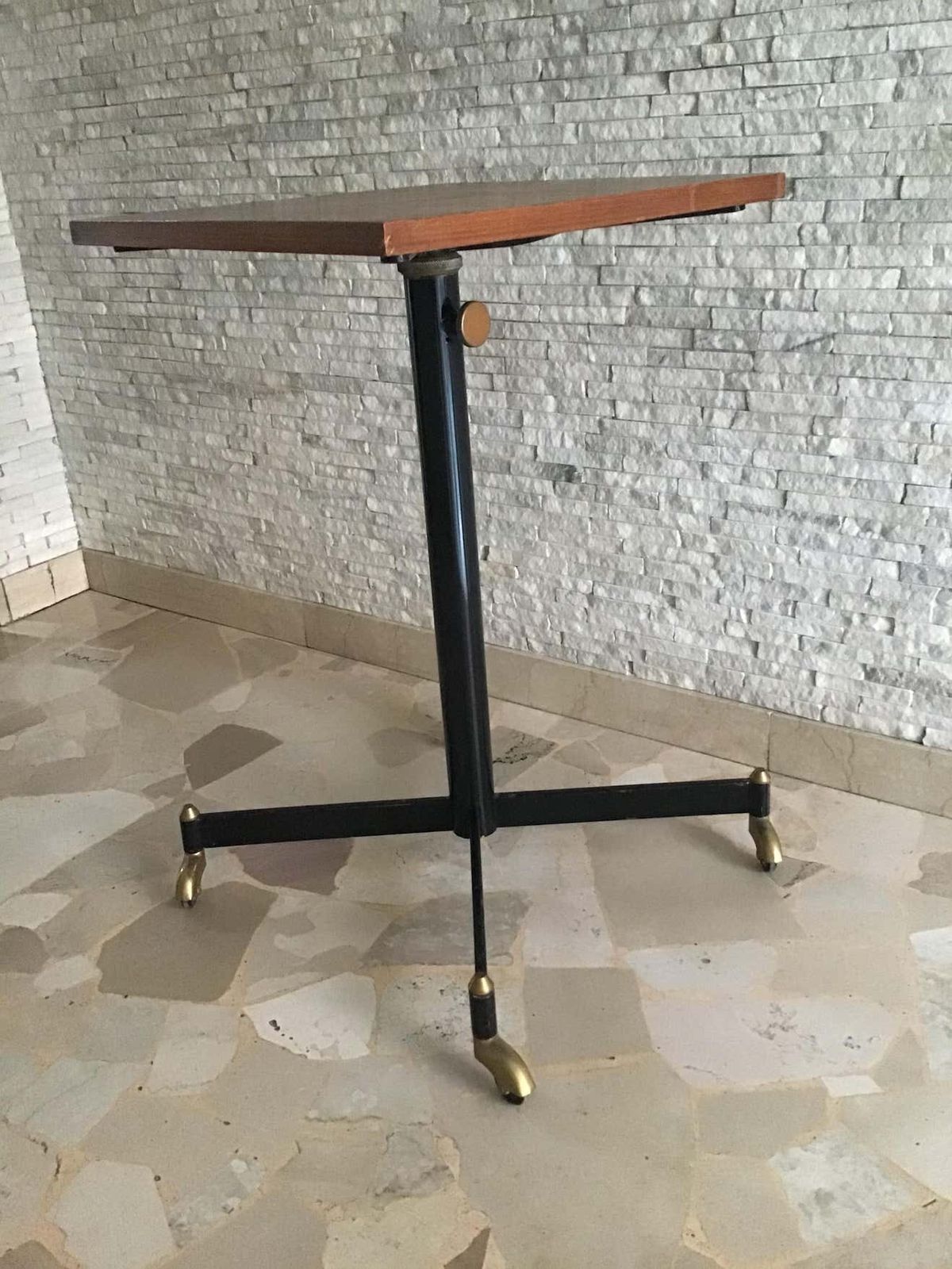 Ignazio Gardella Height Adjustable Table Wood Brass 1950 Italy photo vintage