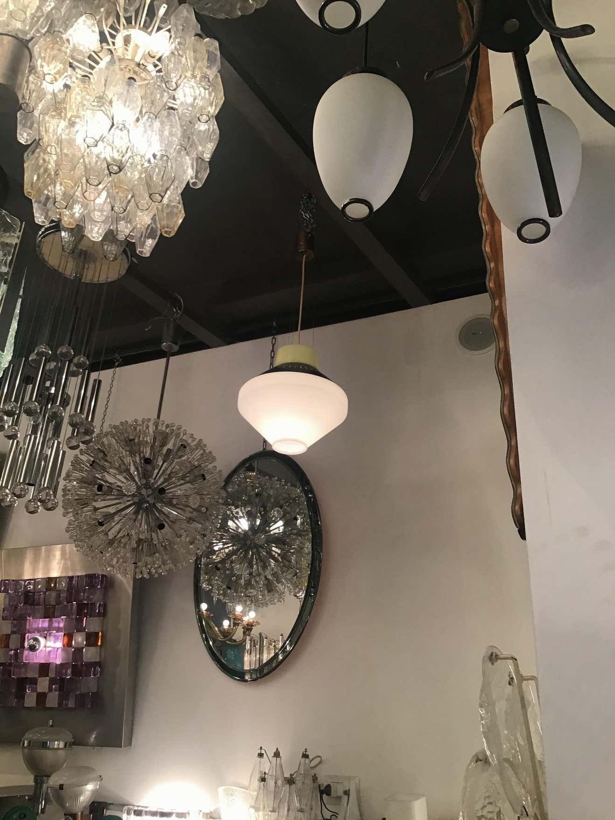 Stilnovo Chandelier Opaline Glass Brass Metal 1955 Italy photo 2264.0