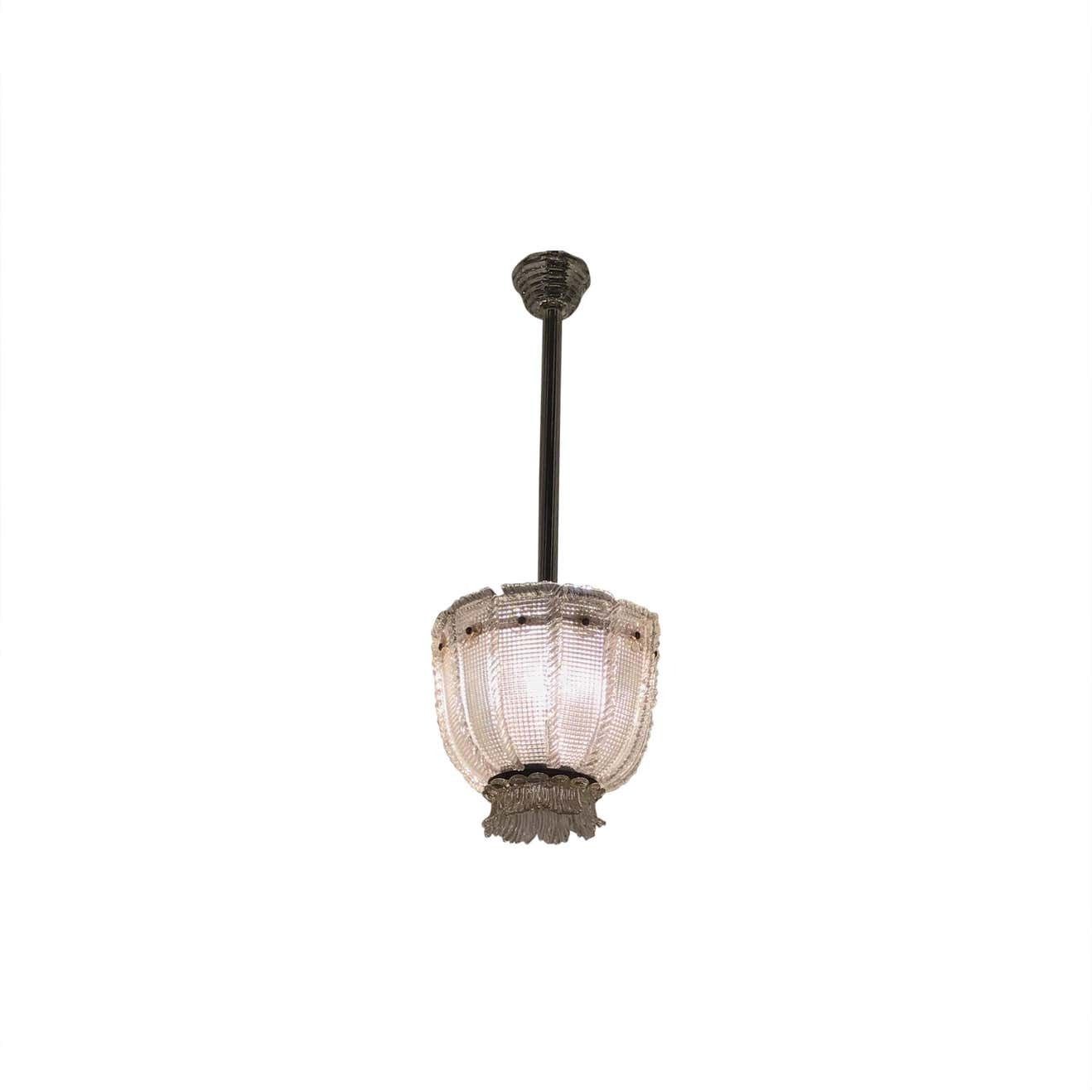 Venini Chandelier 1940 Murano Glass Iron Brass, Italy