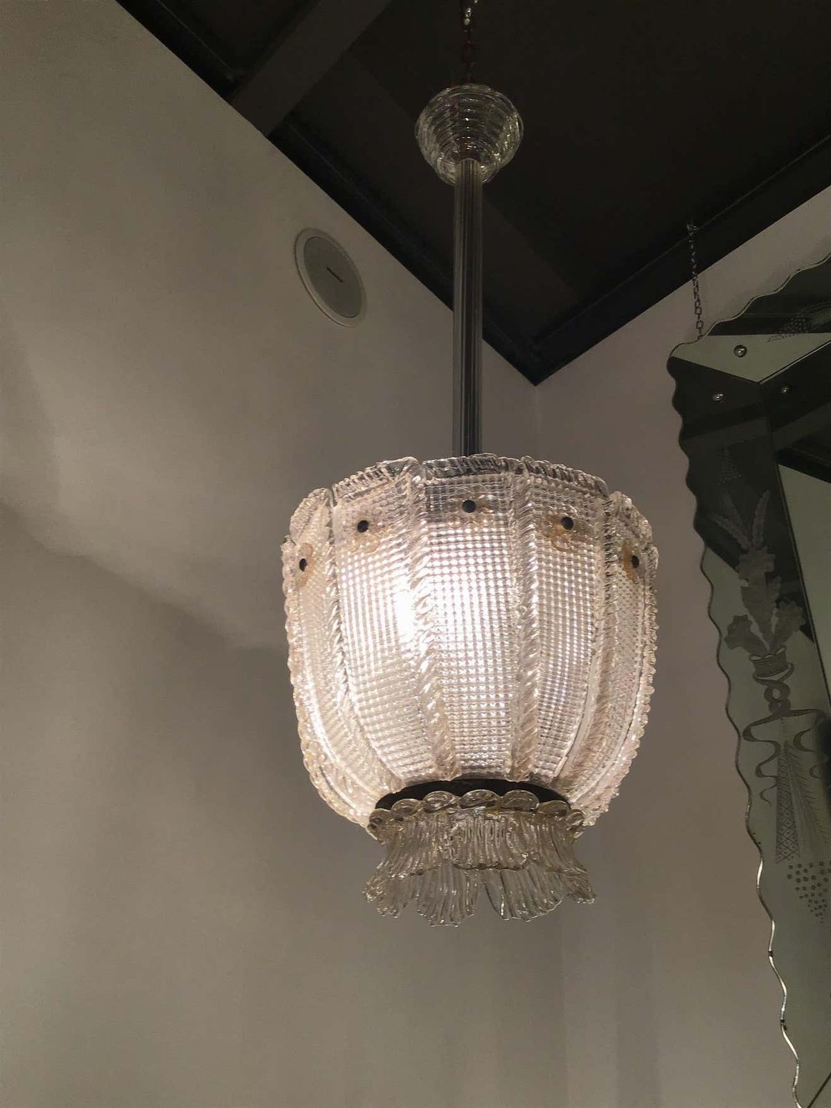 Venini Chandelier 1940 Murano Glass Iron Brass, Italy photo for sale