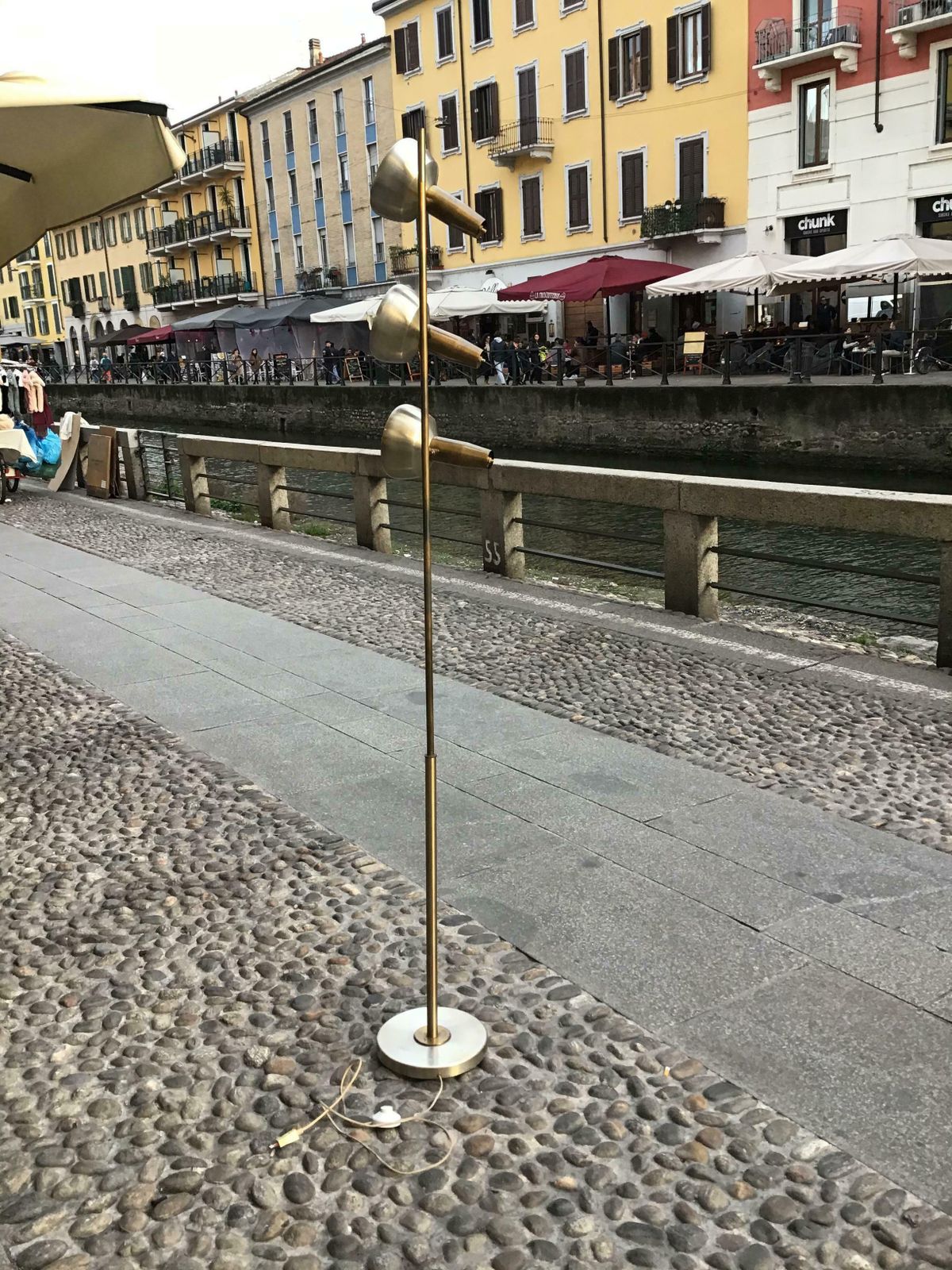 photo for sale Oscar Torlasco “Lumi” Floor Lamp Brass Metal Crome 1950 Italy