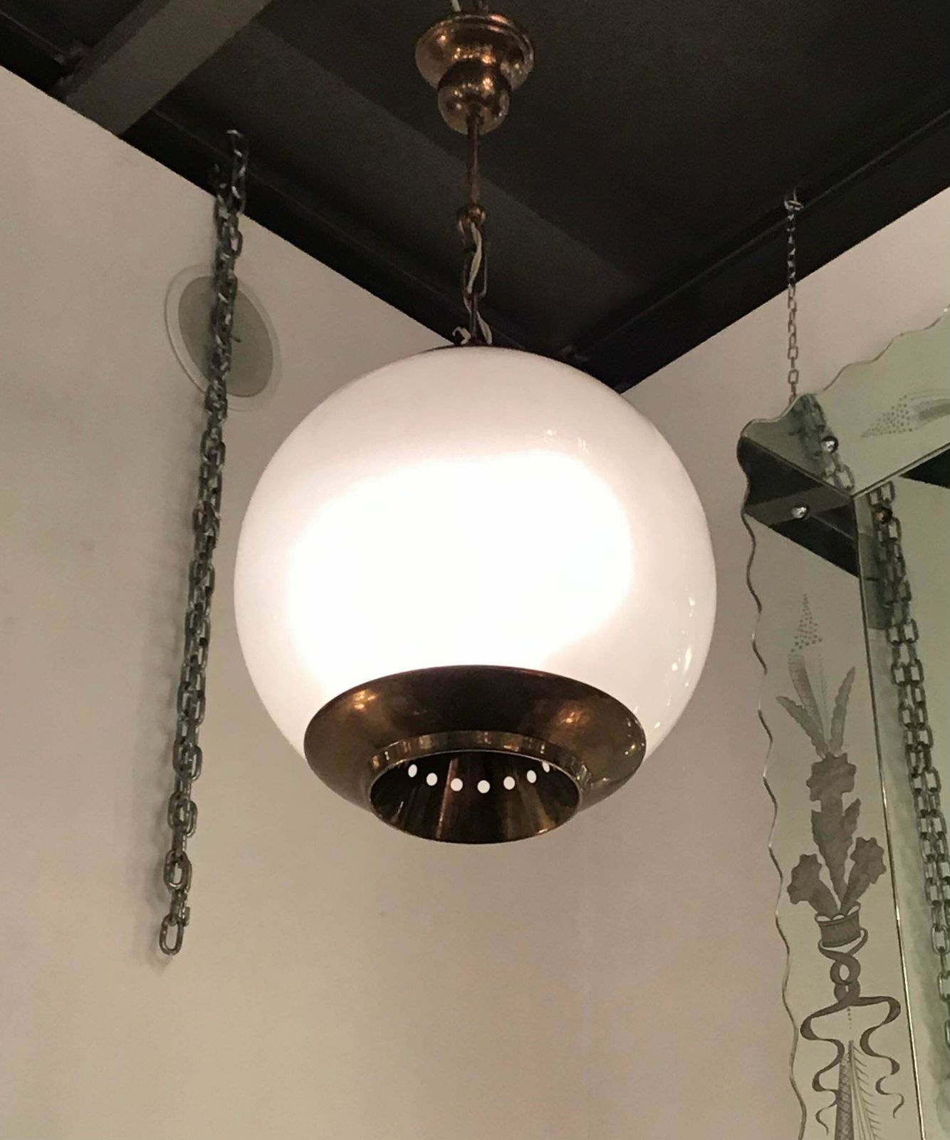 Lighting Luigi Caccia Dominioni Azucena Chandelier Brass Glass 1952 Italy photo