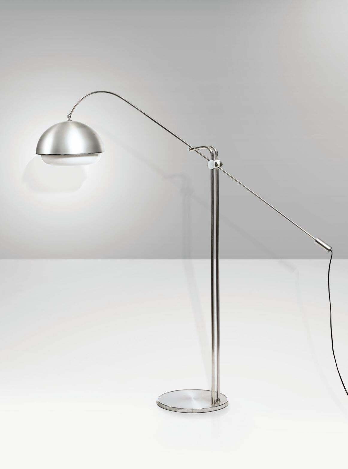 Reggiani Floor Lamp Chromed Metal Frame Plexiglass Lampshade Production Italia photo furniture