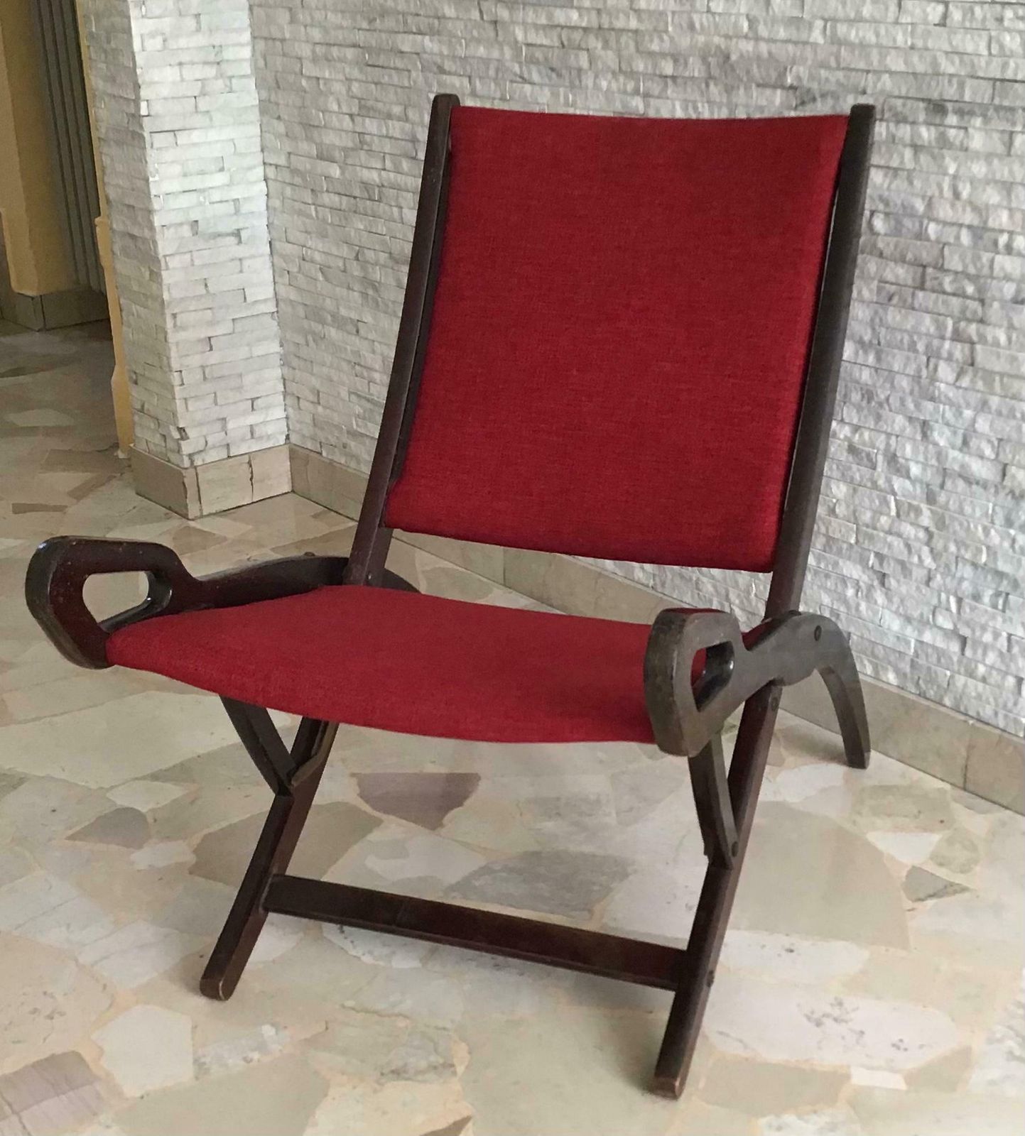 Gio’ Ponti Fr” Armchair Wood Brass Upholstered Seat And Back, 1960, Italy photo vintage