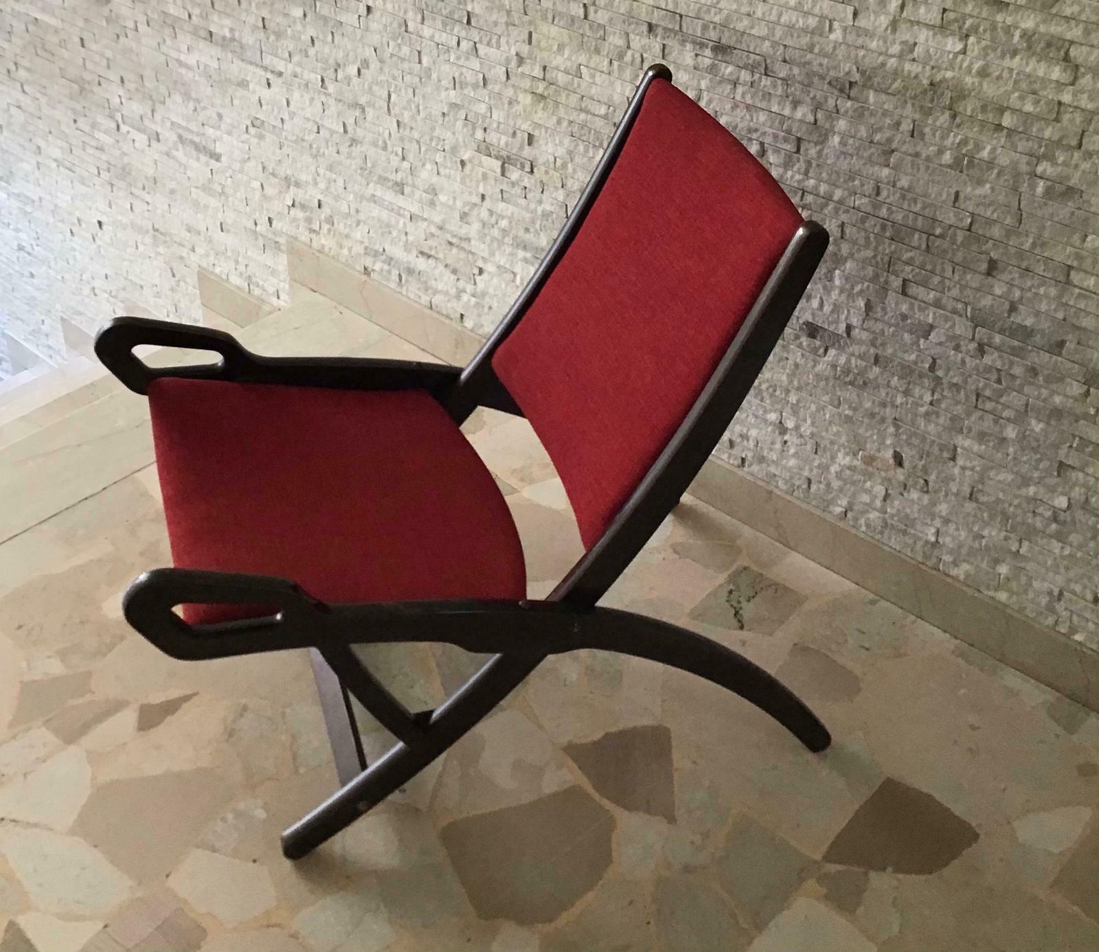 photo furniture Gio’ Ponti Fr” Armchair Wood Brass Upholstered Seat And Back, 1960, Italy