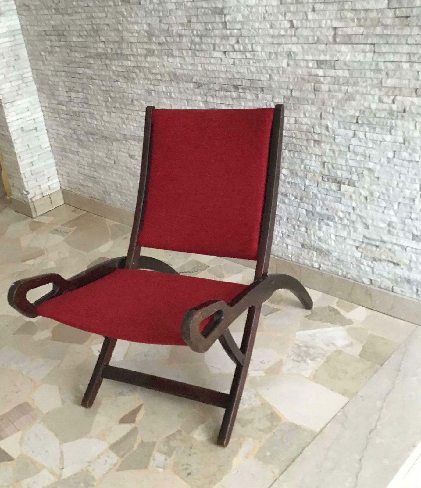photo for sale Gio’ Ponti Fr” Armchair Wood Brass Upholstered Seat And Back, 1960, Italy