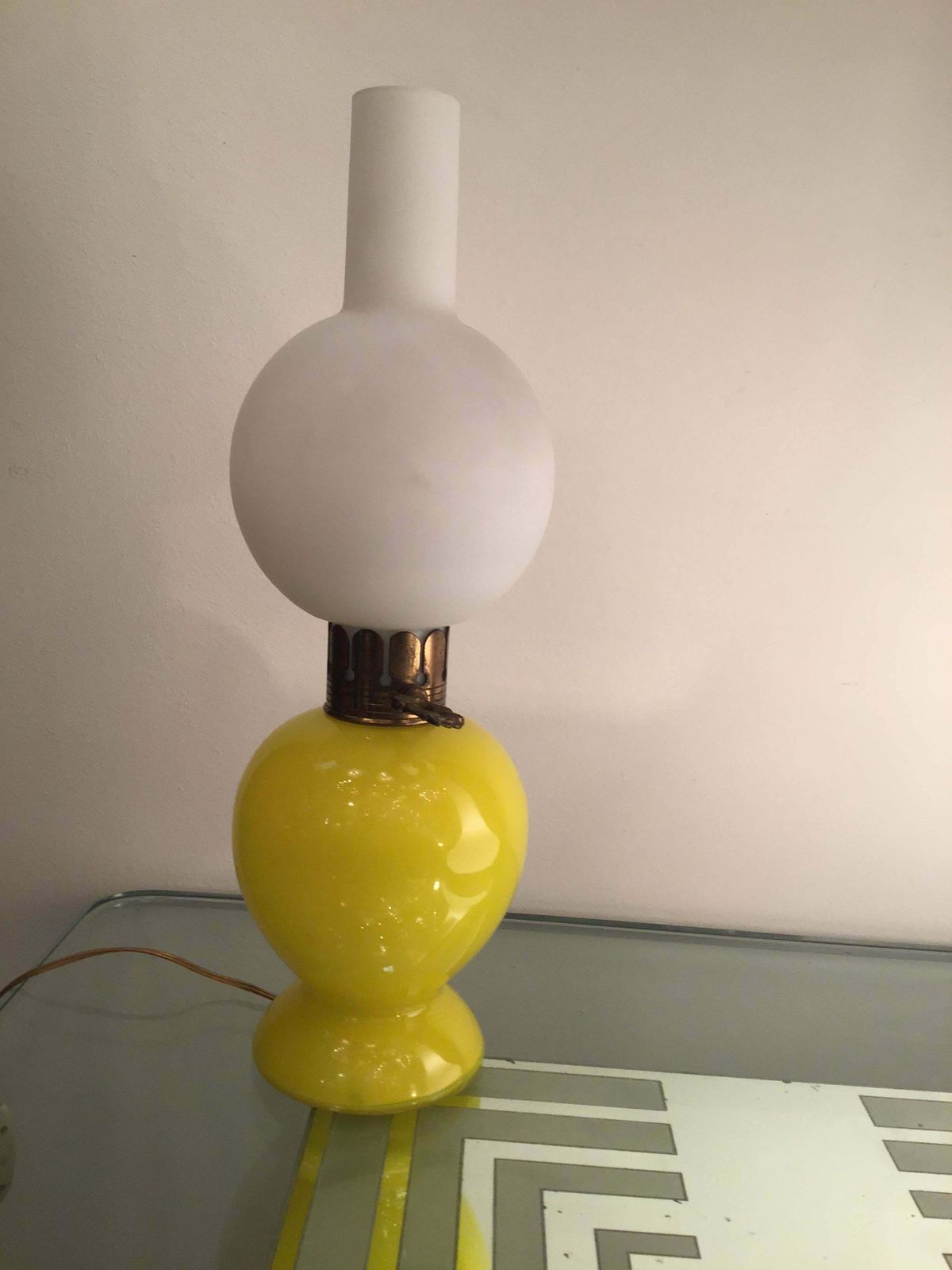 photo vinterior Seguso Table Lamp Brass Glass Opaline Glass 1955 Italy