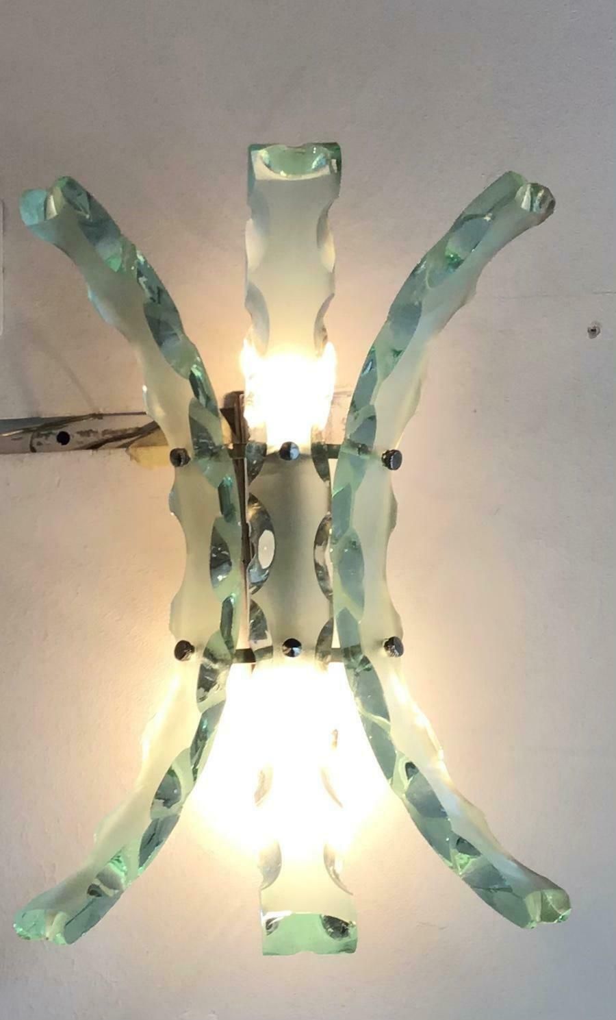 Cristal Arte Appliqués Glass Metal Crome, 1950, Italy photo for sale