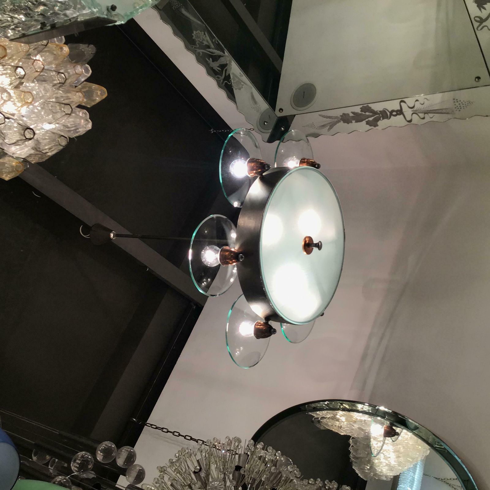 photo for sale Pietro Chiesa Fontana Arte Chandelier Glass Copper Crome 1950 Italy