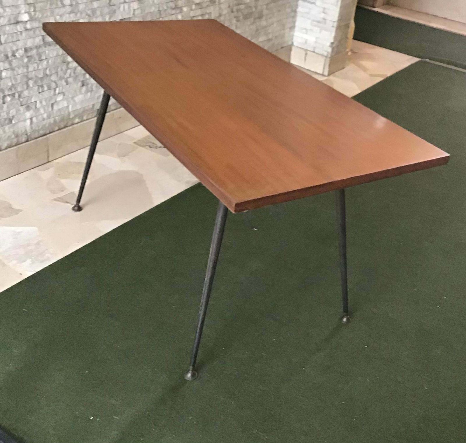 Jean Prouvé Stile Coffee Table Wood Brass Painted Steel 1954 France photo vintage