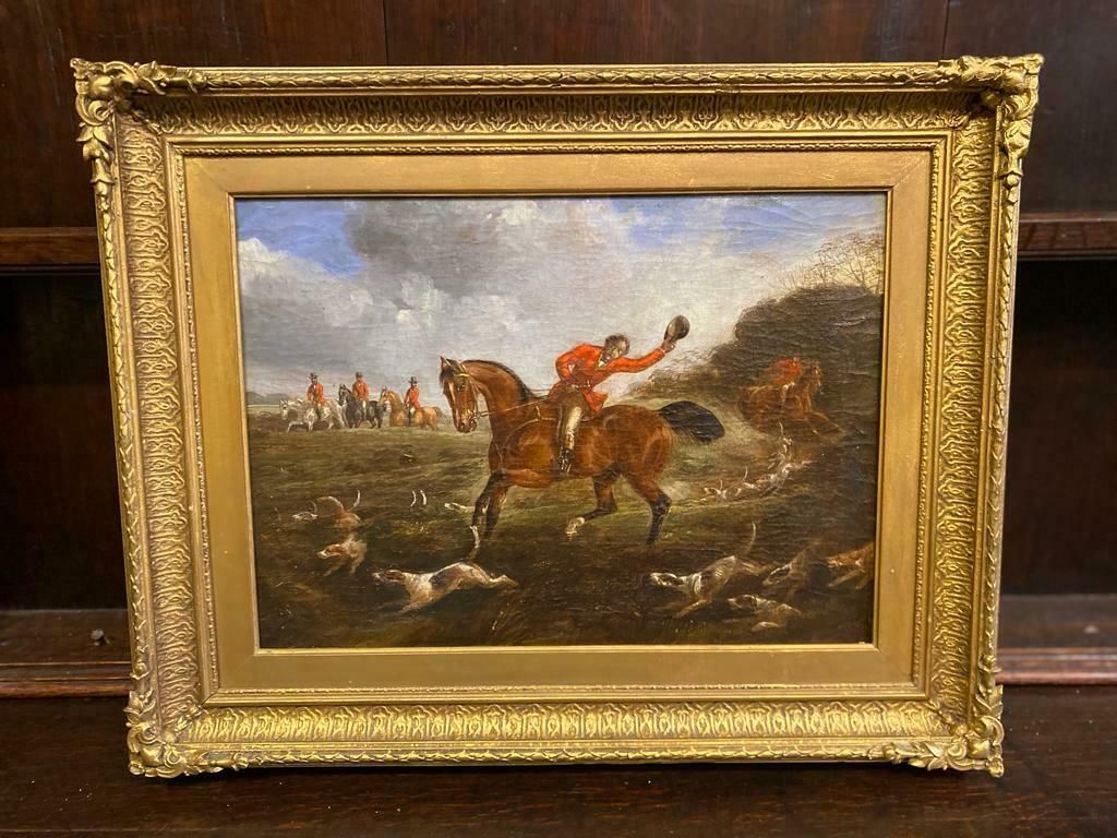 Oil Painting   19th Century 'Huntsman And Hounds On The Scent'.