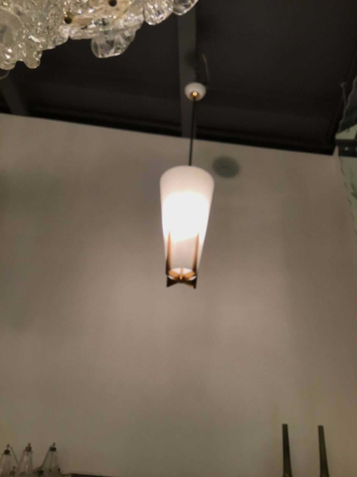 photo buy Stilnovo Chandelier Brass Opaline Glass, 1950, Italy