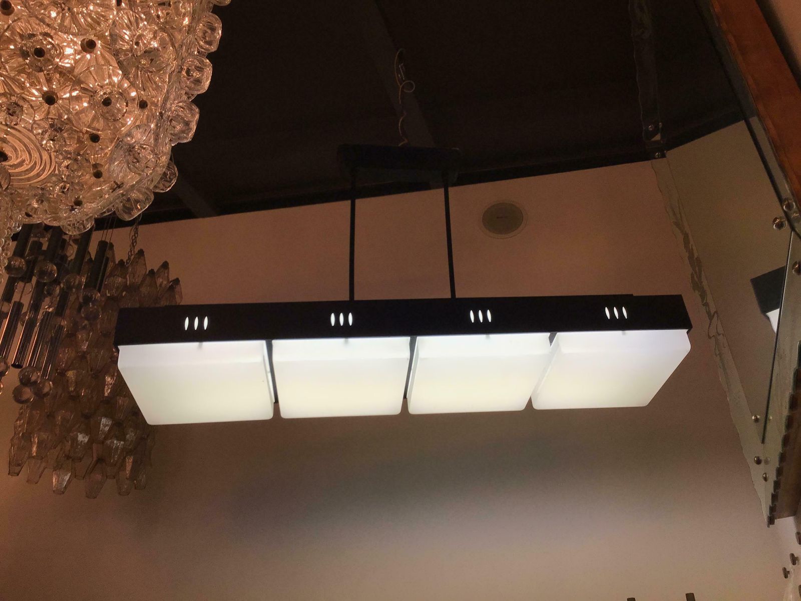 Stilnovo Chandelier Iron Metal Plexiglass, 1950, Italy photo vintage