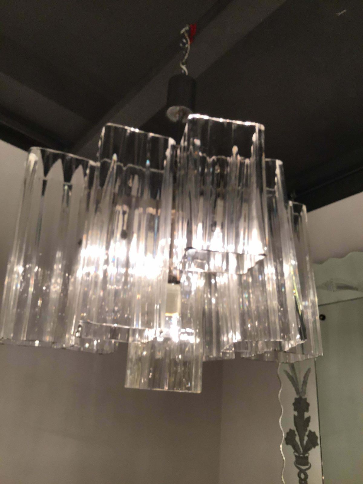 Venini Chandelier Murano Glass Iron Metal Crome, 1960, Italy photo Lighting