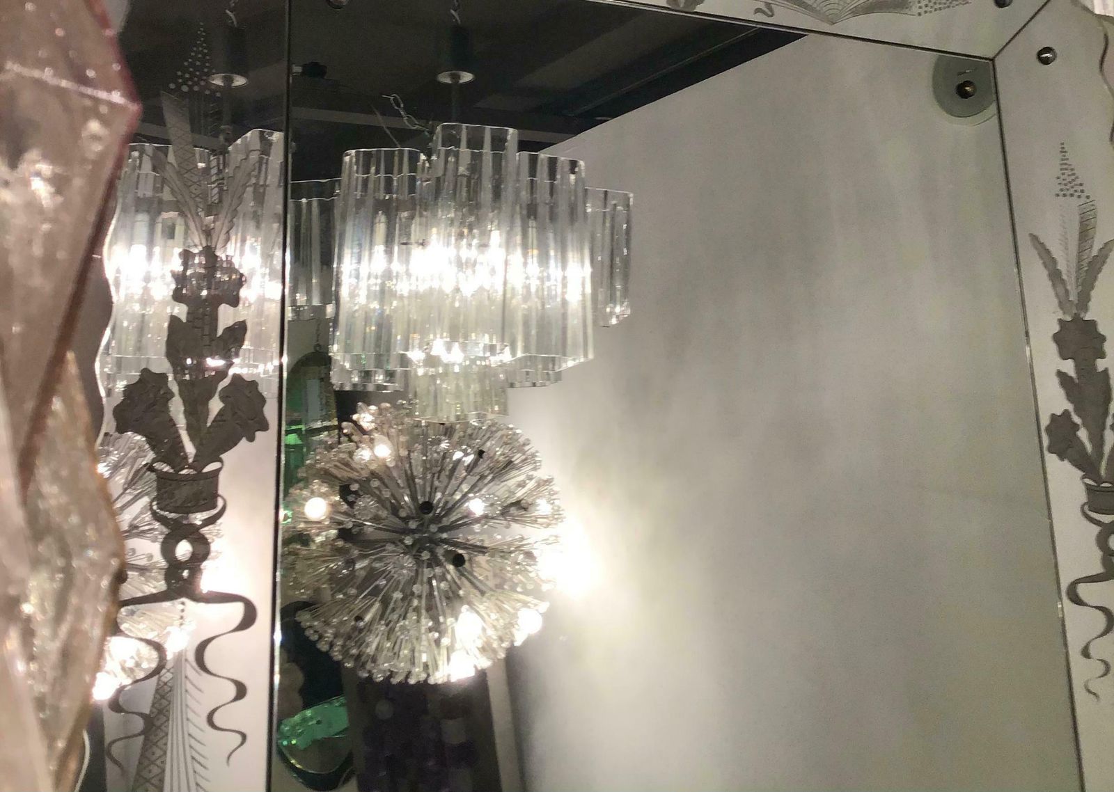 Venini Chandelier Murano Glass Iron Metal Crome, 1960, Italy photo vinterior