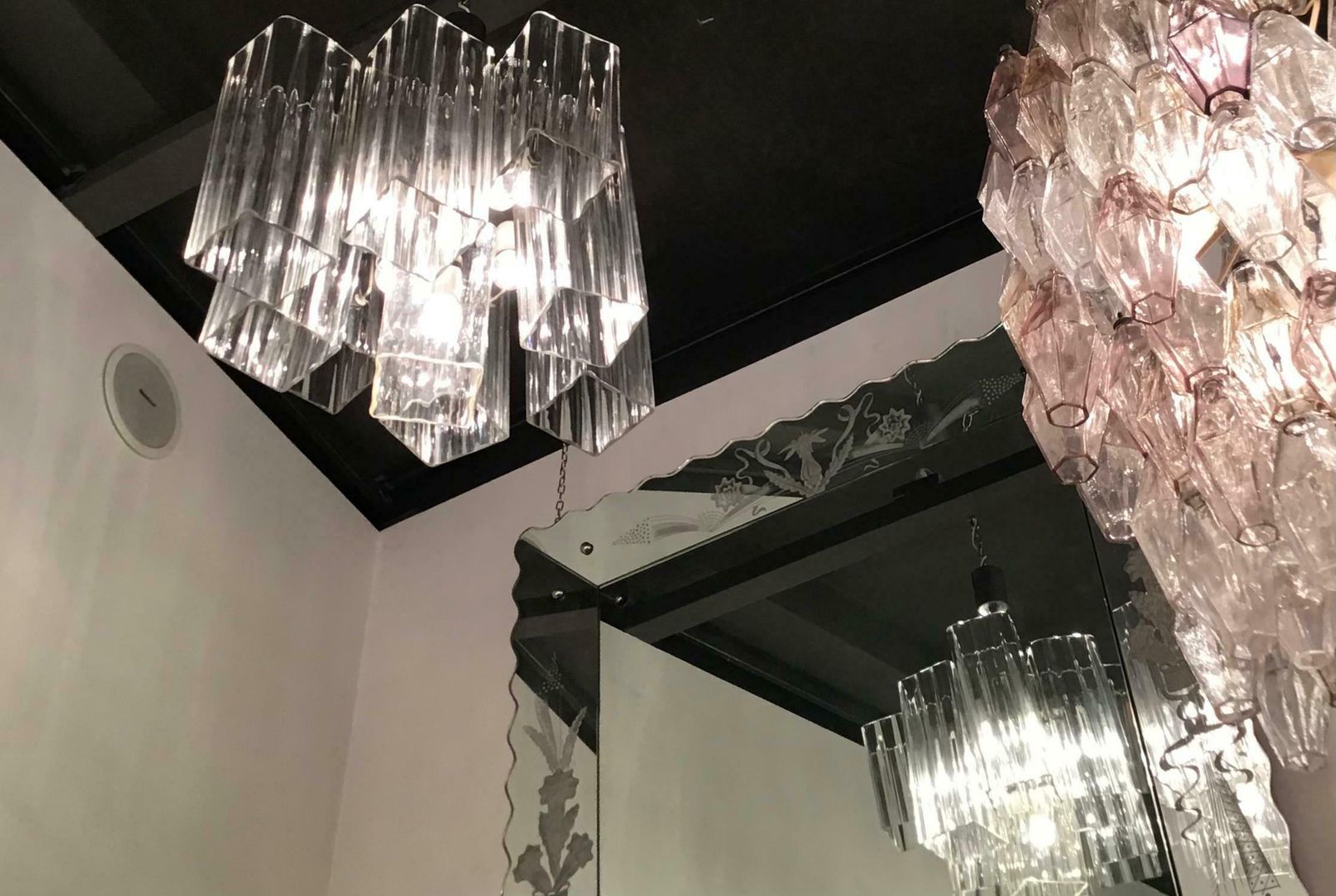 photo furniture Venini Chandelier Murano Glass Iron Metal Crome, 1960, Italy