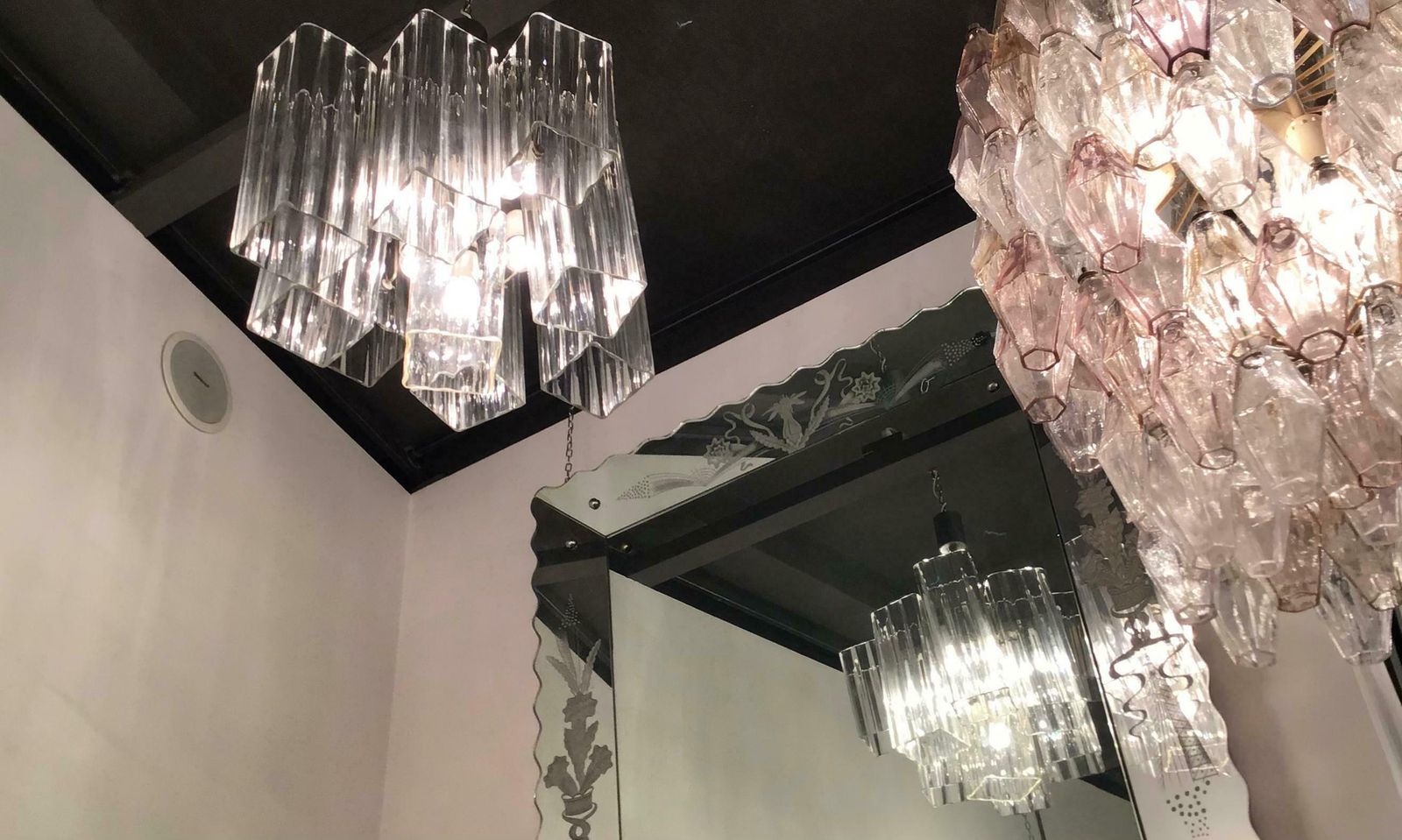 photo for sale Venini Chandelier Murano Glass Iron Metal Crome, 1960, Italy