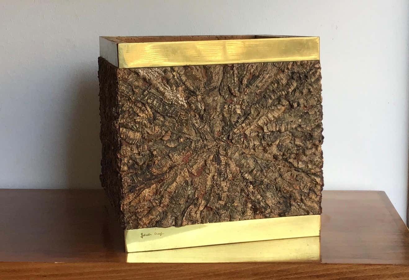 photo vintage Gabriella Crespi Brass Cork Vase Holder 1960 Italy