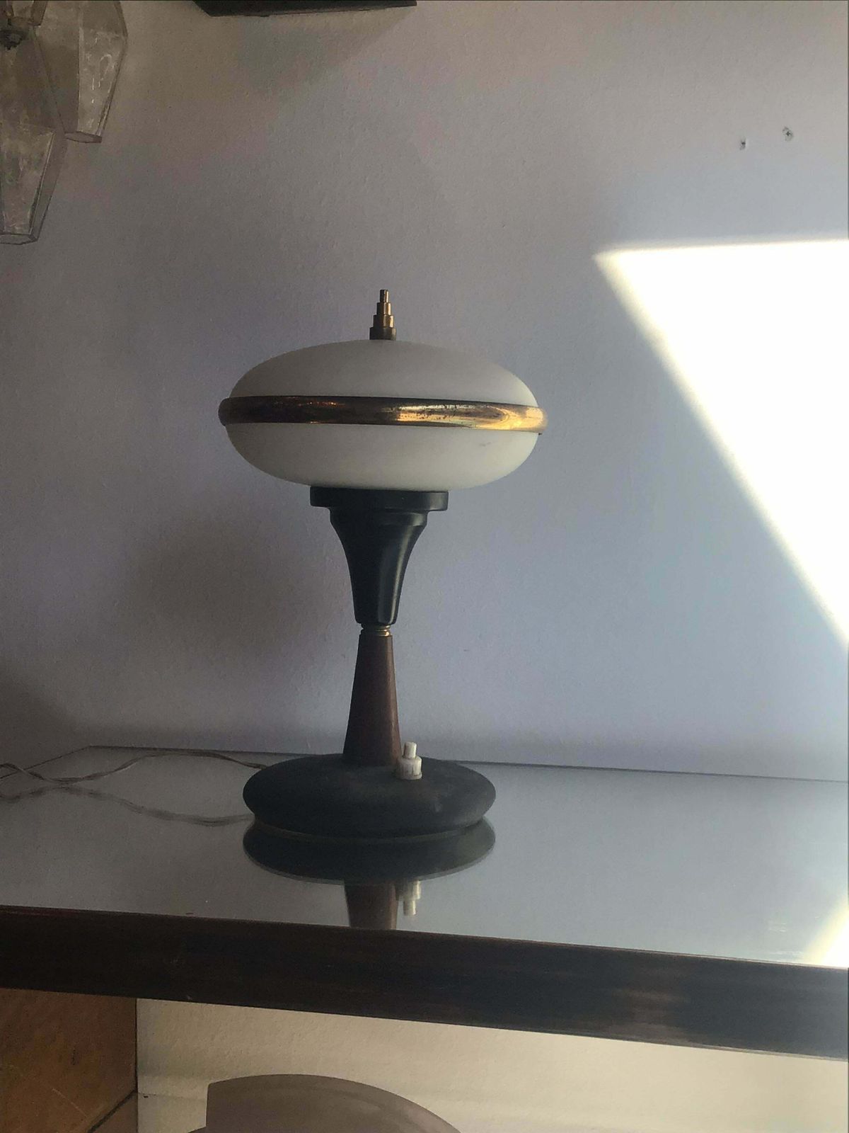 Stilnovo Table Lamp Brass Glass Wood, 1955, Italy
