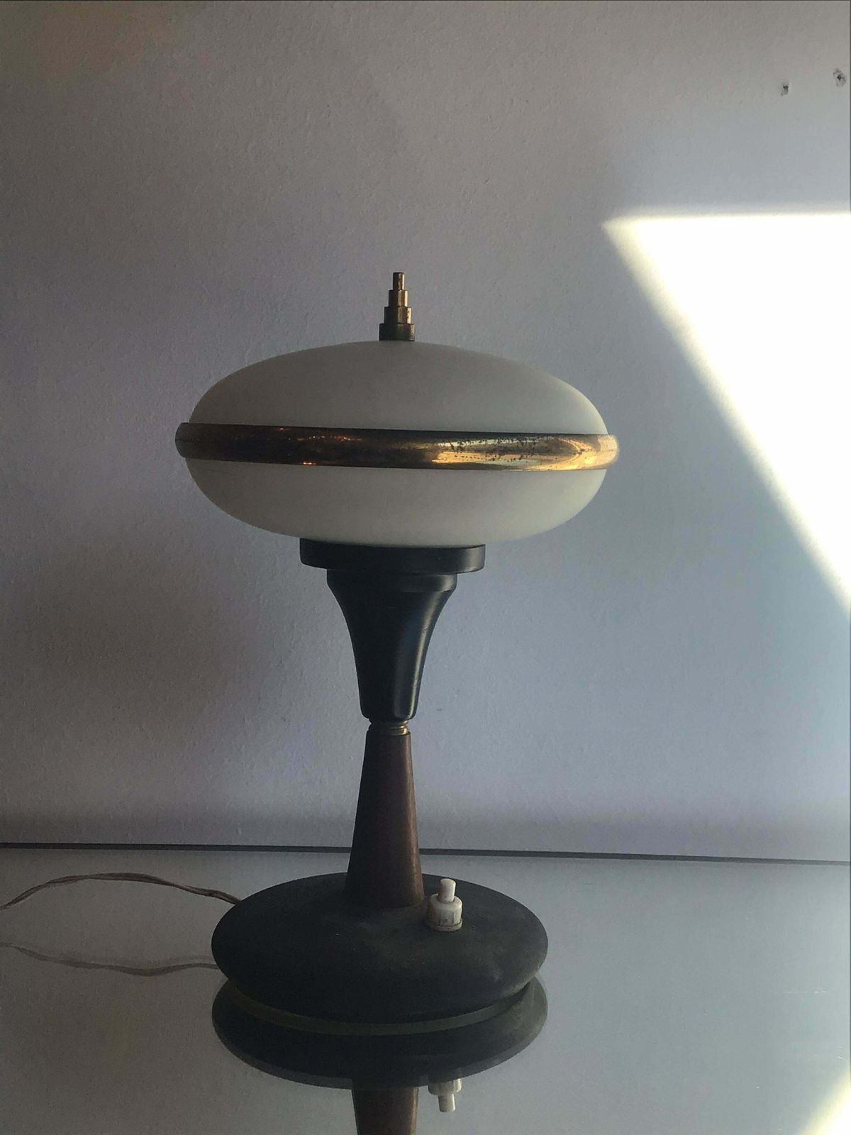 Stilnovo Table Lamp Brass Glass Wood, 1955, Italy photo Lighting