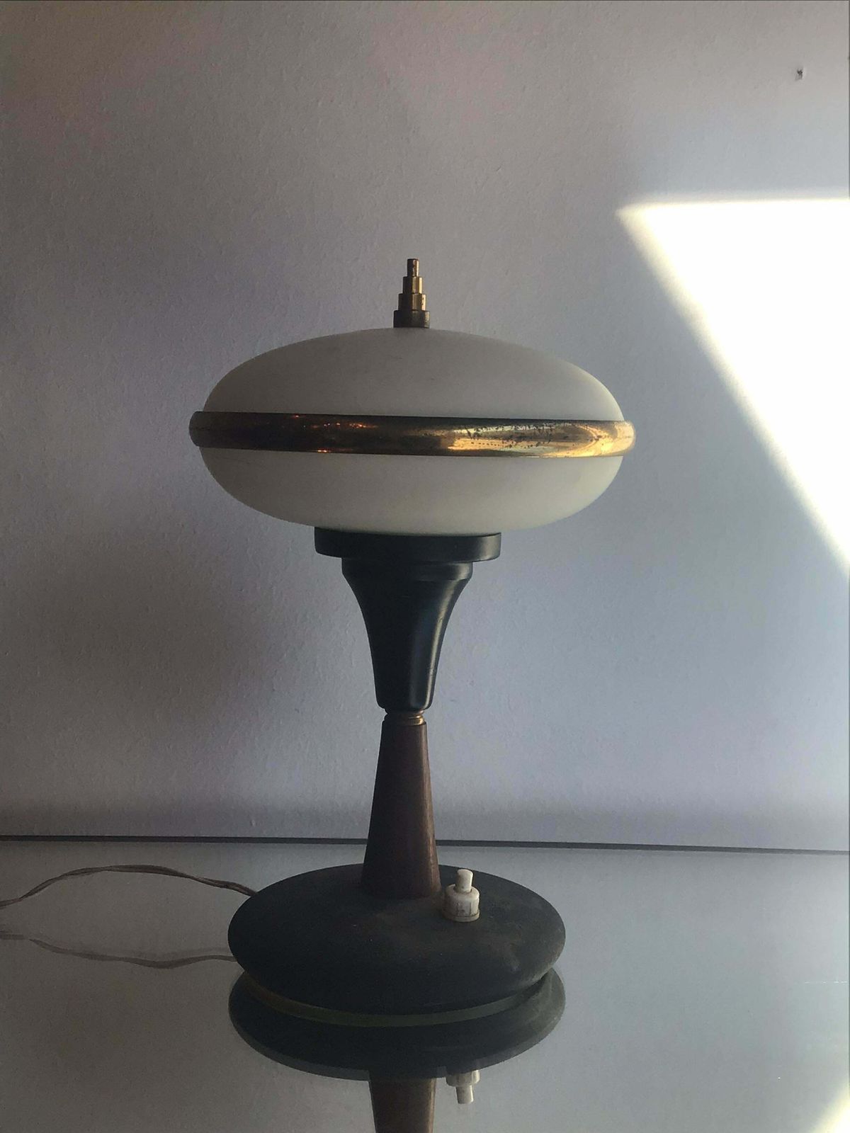 Stilnovo Table Lamp Brass Glass Wood, 1955, Italy photo vinterior