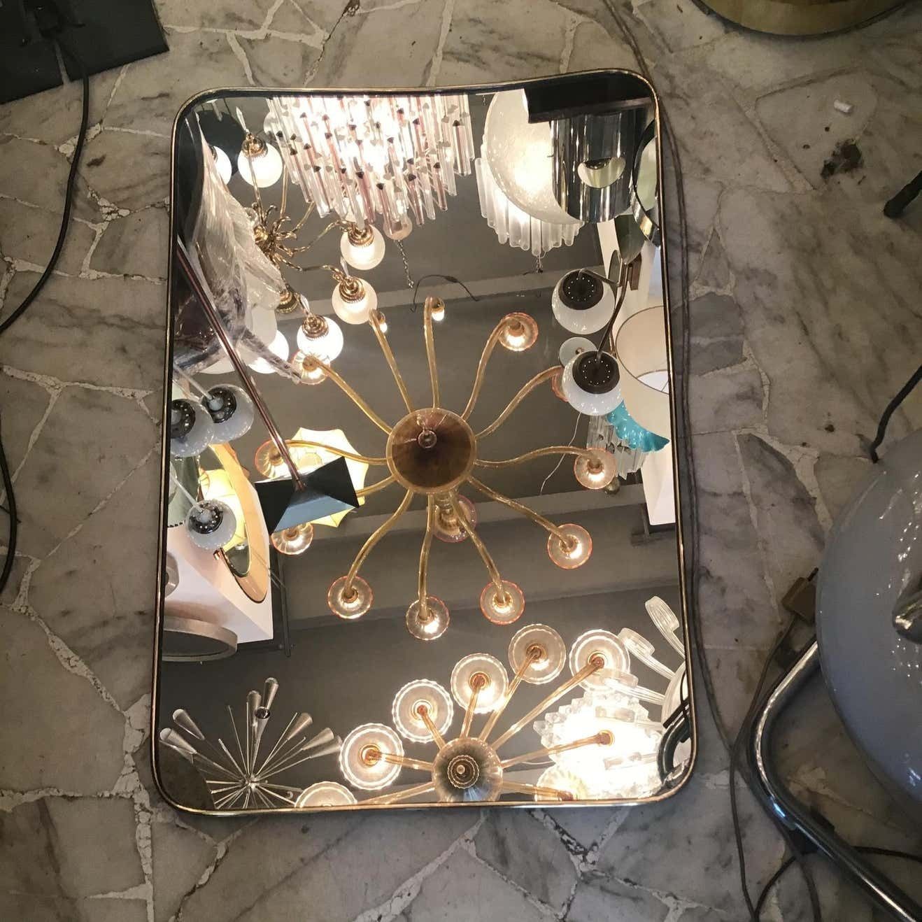 Fontana Arte Mirror Brass Wood Mirrored Glass 1950 Italy photo for sale