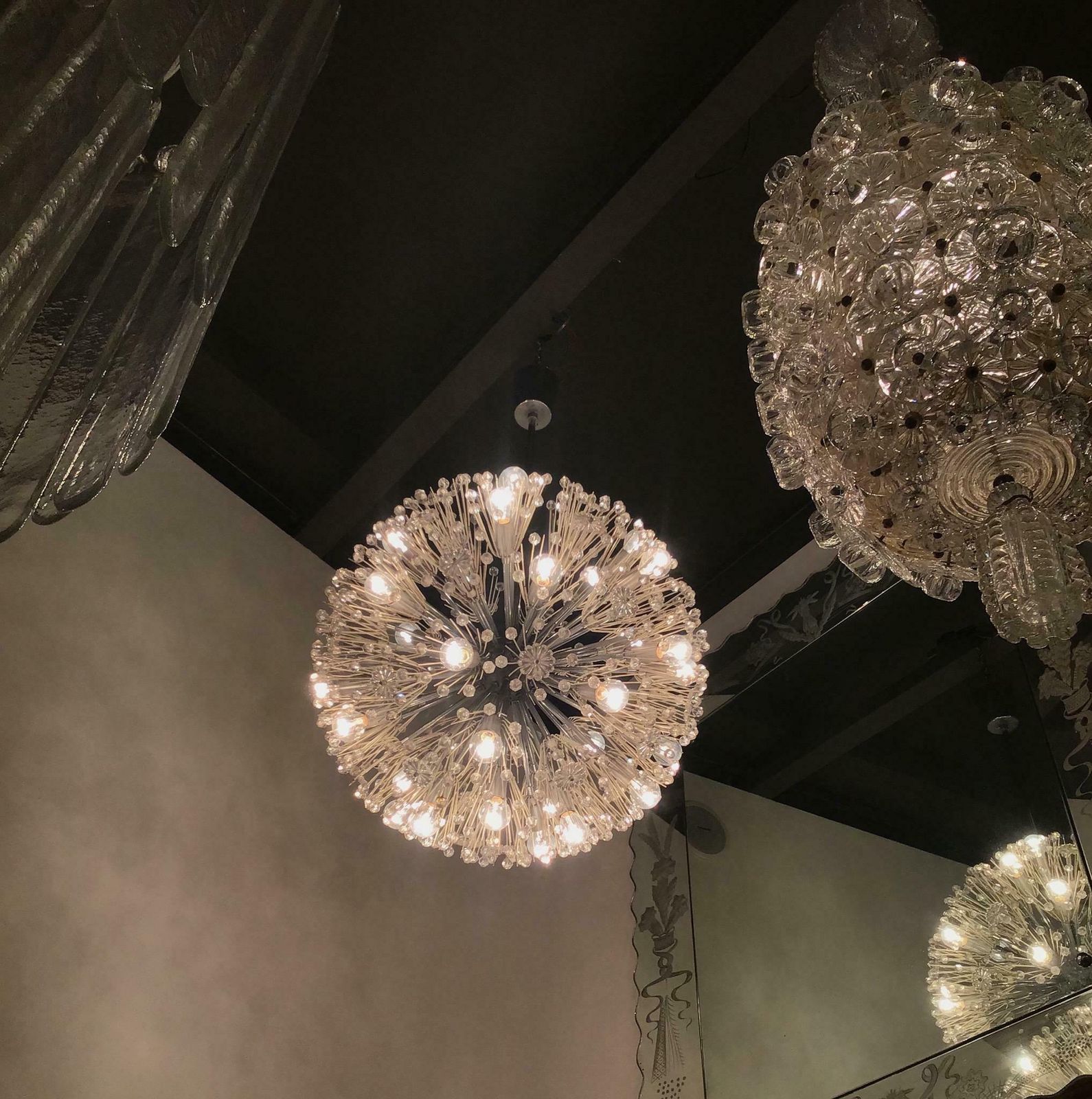 Emil Stejnar Chandelier Sputnik 1955 Metal Iron Plexiglass Austria 33 Lights photo vinterior