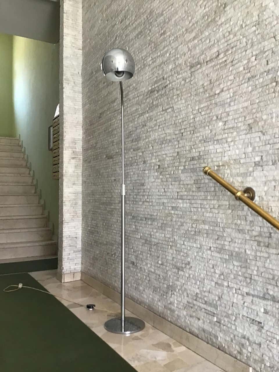 Sergio Asti Candle Floor Lamp 1960 Metal Chrom Italy photo for sale