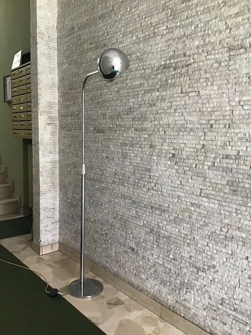 photo vintage Sergio Asti Candle Floor Lamp 1960 Metal Chrom Italy