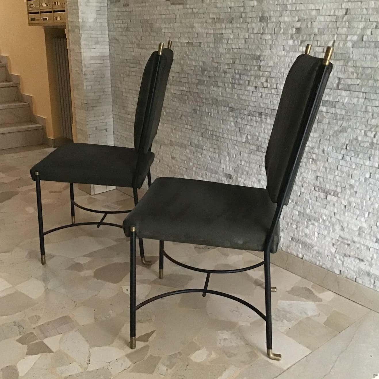 Furniture Luigi Caccia Dominioni B 3chair/Armchairs Brass Iron Fabric Padding, 1950 Italy photo