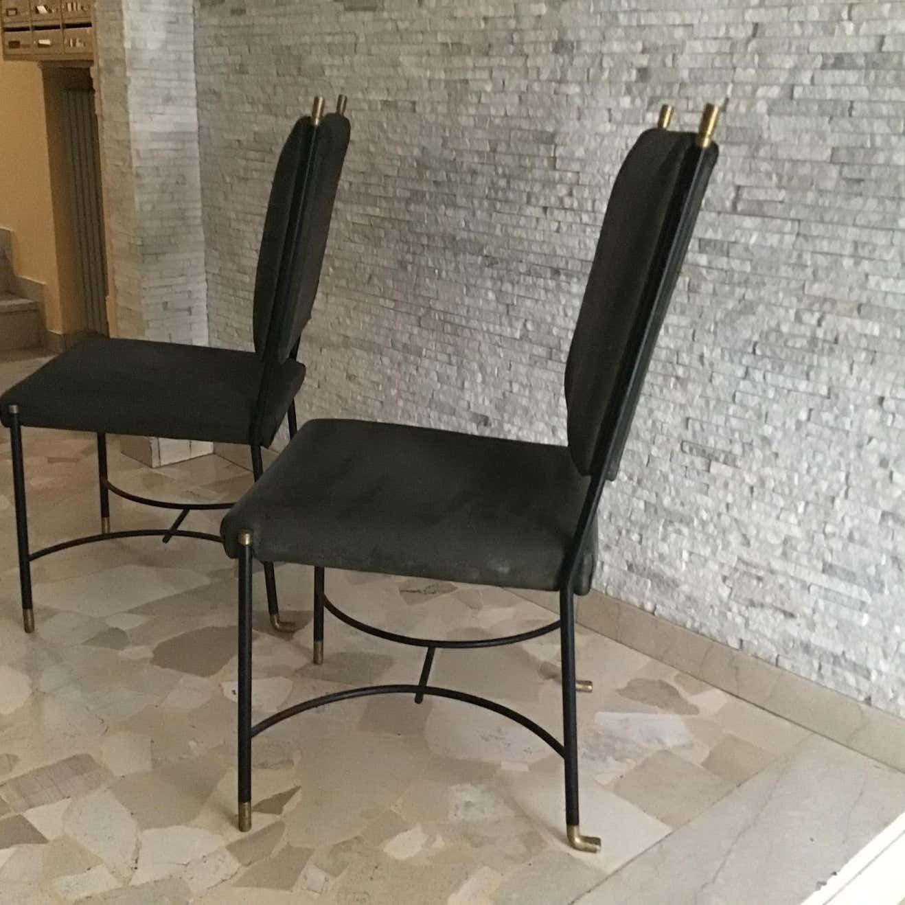 photo vinterior Luigi Caccia Dominioni B 3chair/Armchairs Brass Iron Fabric Padding, 1950 Italy