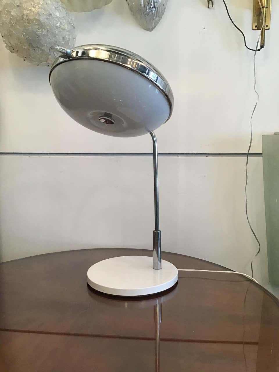 photo furniture Reggiani Exclusive Table Lamp Metal Crome Iron Plexiglass, 1967, Italy