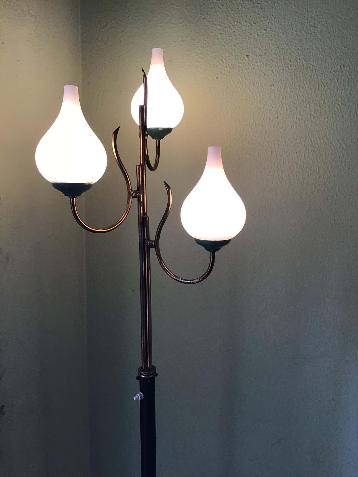 Stilnovo Floor Lamp Tree Light Brass Metal Opaline Glass 1950 Italy photo vintage