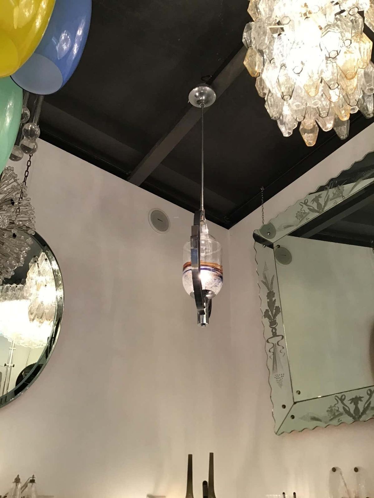 Vistosi Chandelier Murano Glass Metal Crome 1960 Italy photo vinterior